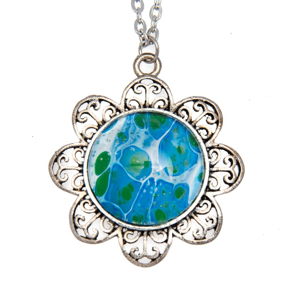 Round Filigree Fluid Art Pendant & Necklace